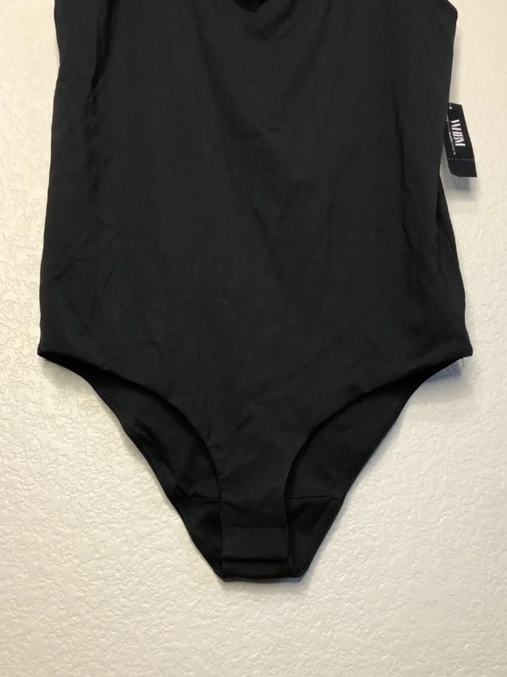 WHBM For Me NWT $50 Black Heavy Scoop Neck Bodysuit Women's L Casual Career LBD - Picture 3 of 10
